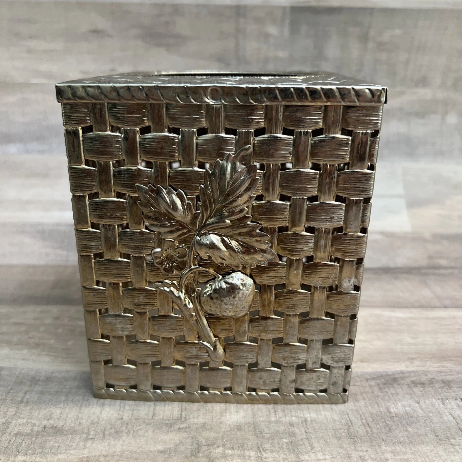 VTG Hollywood Regency Brass Tissue Box Cover Strawberry Blossom Weave 5.5"x4.5" | eBay