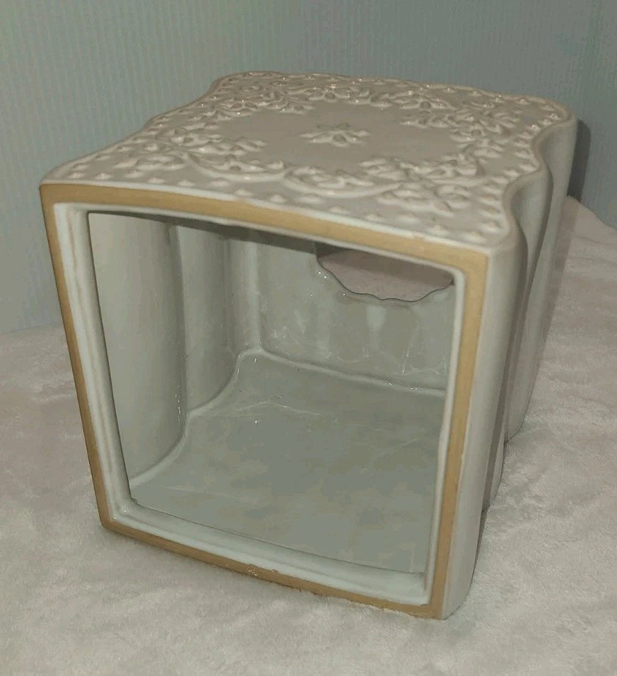 White CREATIVE BATH Floral Lace Ceramic Tissue Box Cover- 6.25" Square | eBay