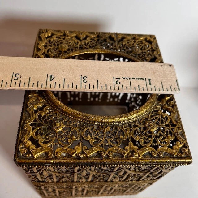 VTG Hollywood Regency Ornate Flower Tissue Box Holder Floral Gold Metal MCM | eBay