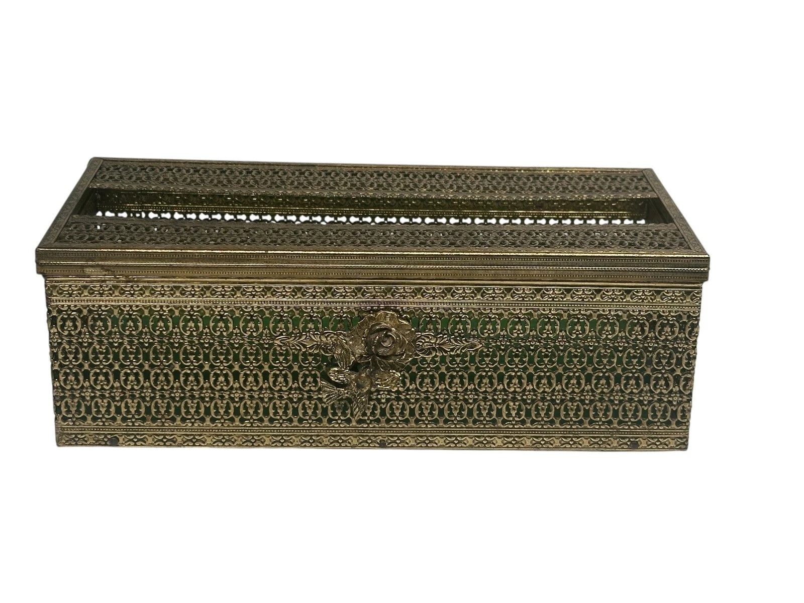 Vintage MCM Hollywood Regency Gold Tone Rose Bird Metal Tissue Box Cover | eBay