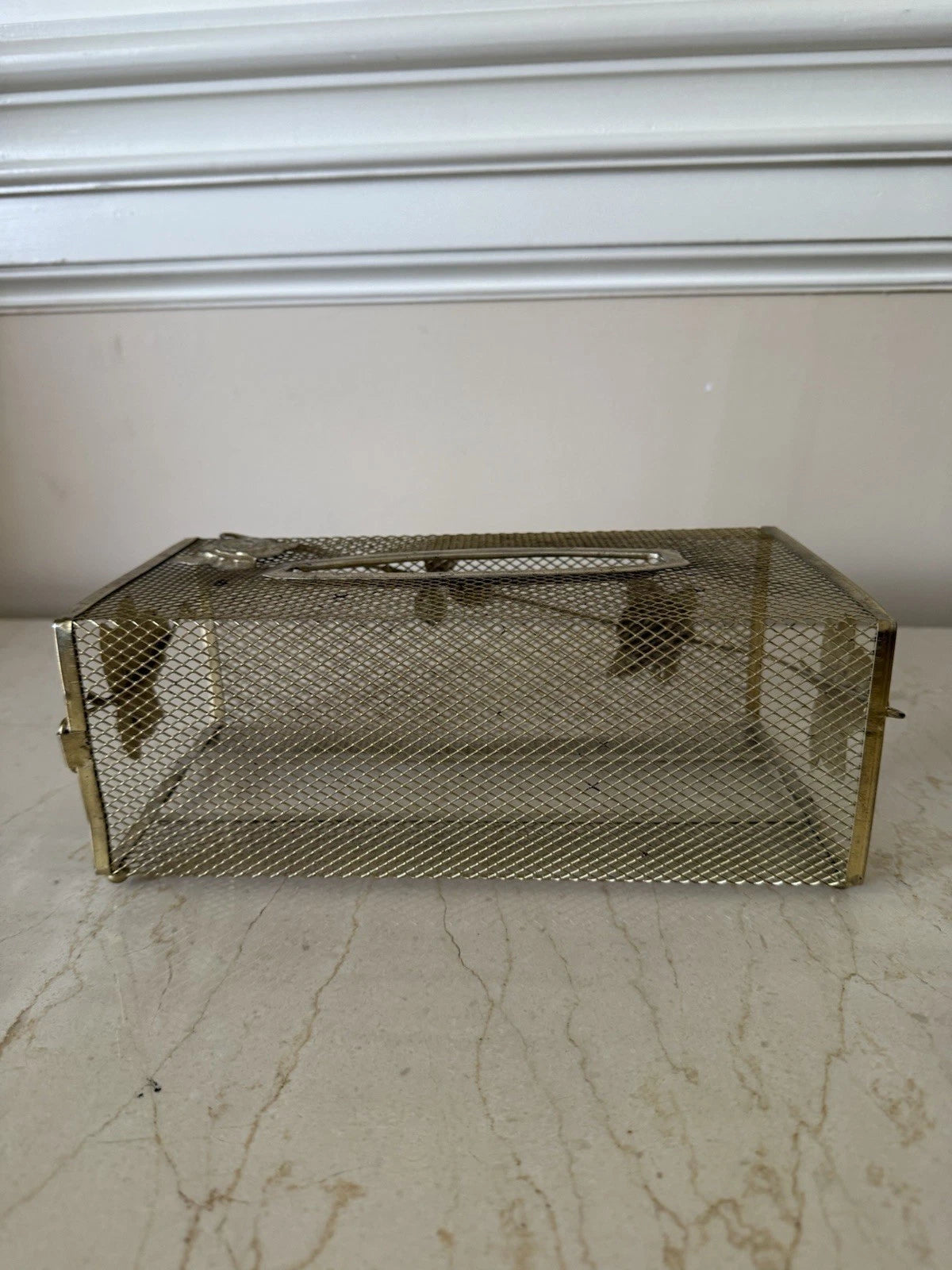 Vtg Gold Metal Mesh Tissue Box Cover Holder Floral Roses MCM Hollywood Regency | eBay