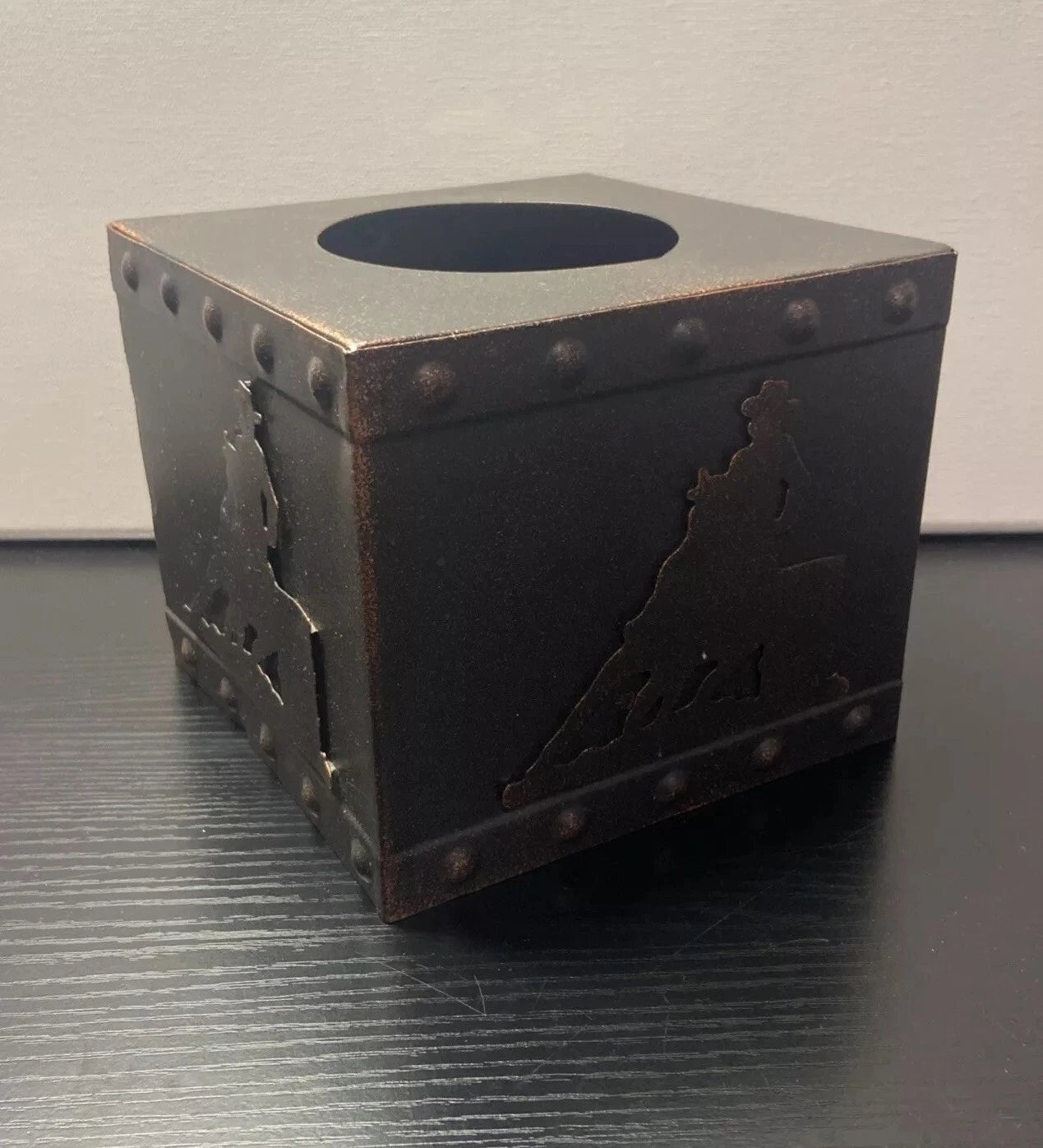 VTG Rustic Cowboy Silhouette Metal Tissue Box Cover Western Cottagecore | eBay