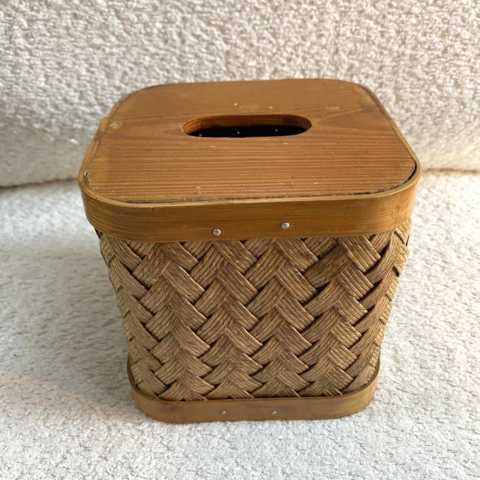 Vintage Woven Rattan Wood Tissue Box Cover Square - Boho / Bohemian / Coastal | eBay