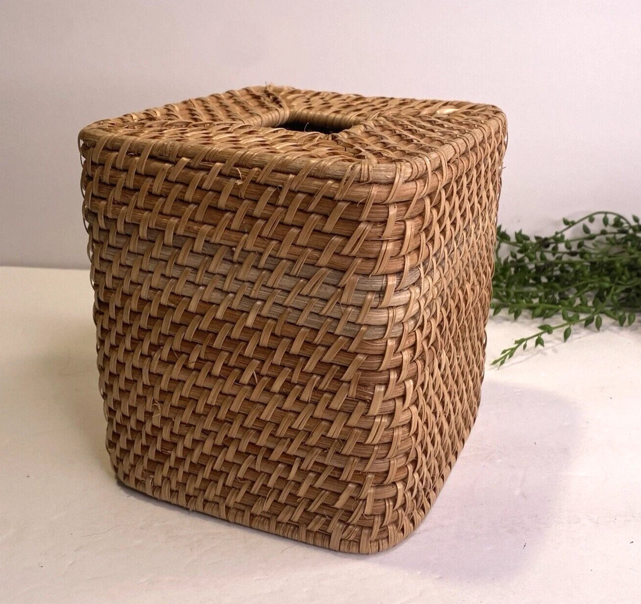 Vintage Wicker Rattan Tissue Box Cover Natural Tan Colorway Beach Vibes | eBay