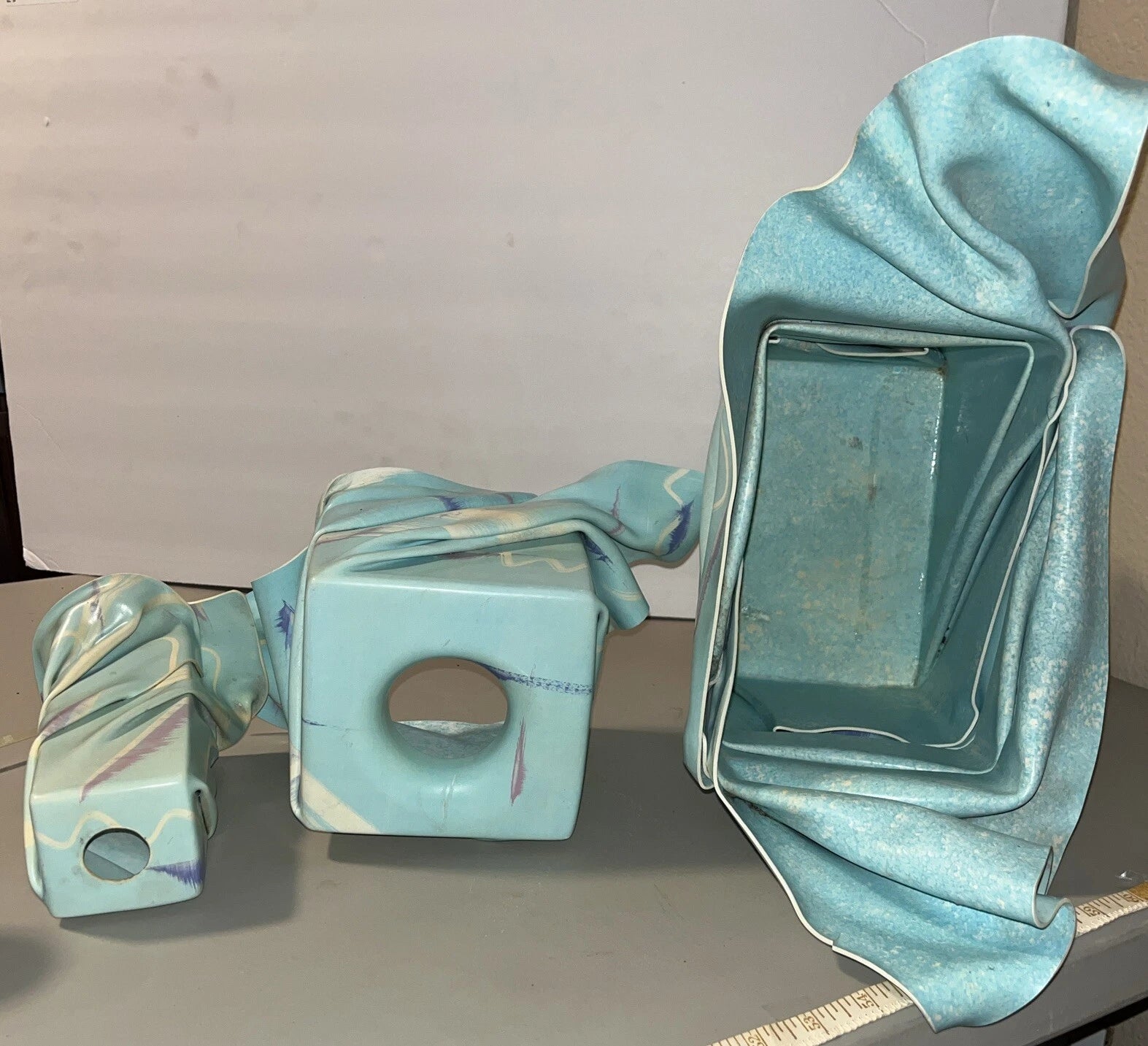 Vintage Blue Green Swirl Tissue Box Holder Soap Dispenser Trash Bin Bath Set Art | eBay