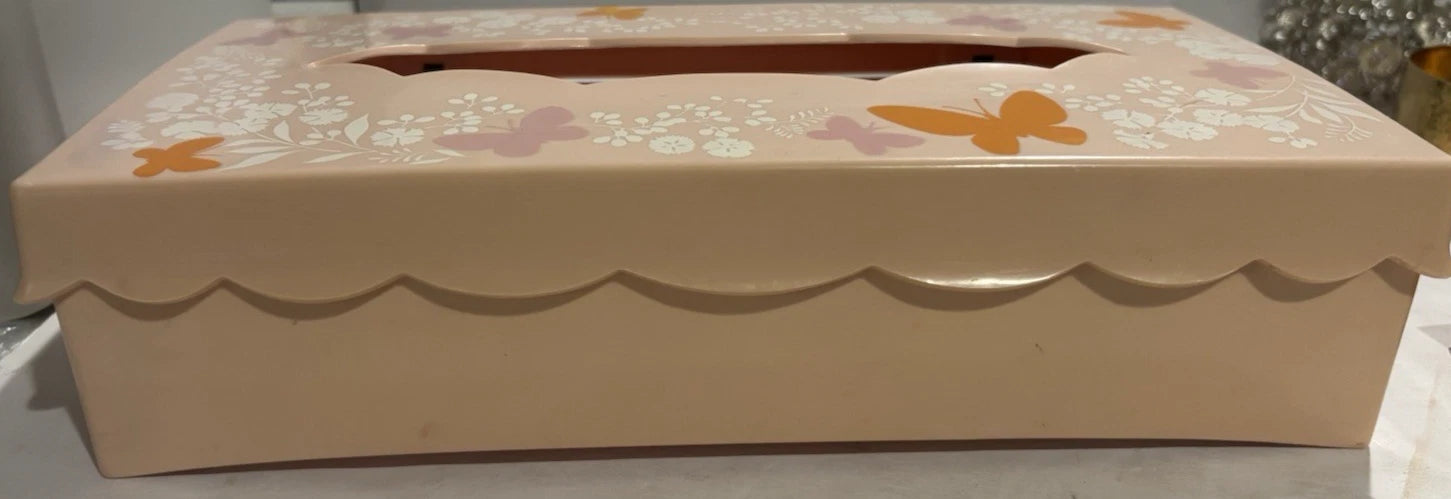 Vintage Acrylic Hinged Tissue Box Holder Butterflies / floral /pink | eBay
