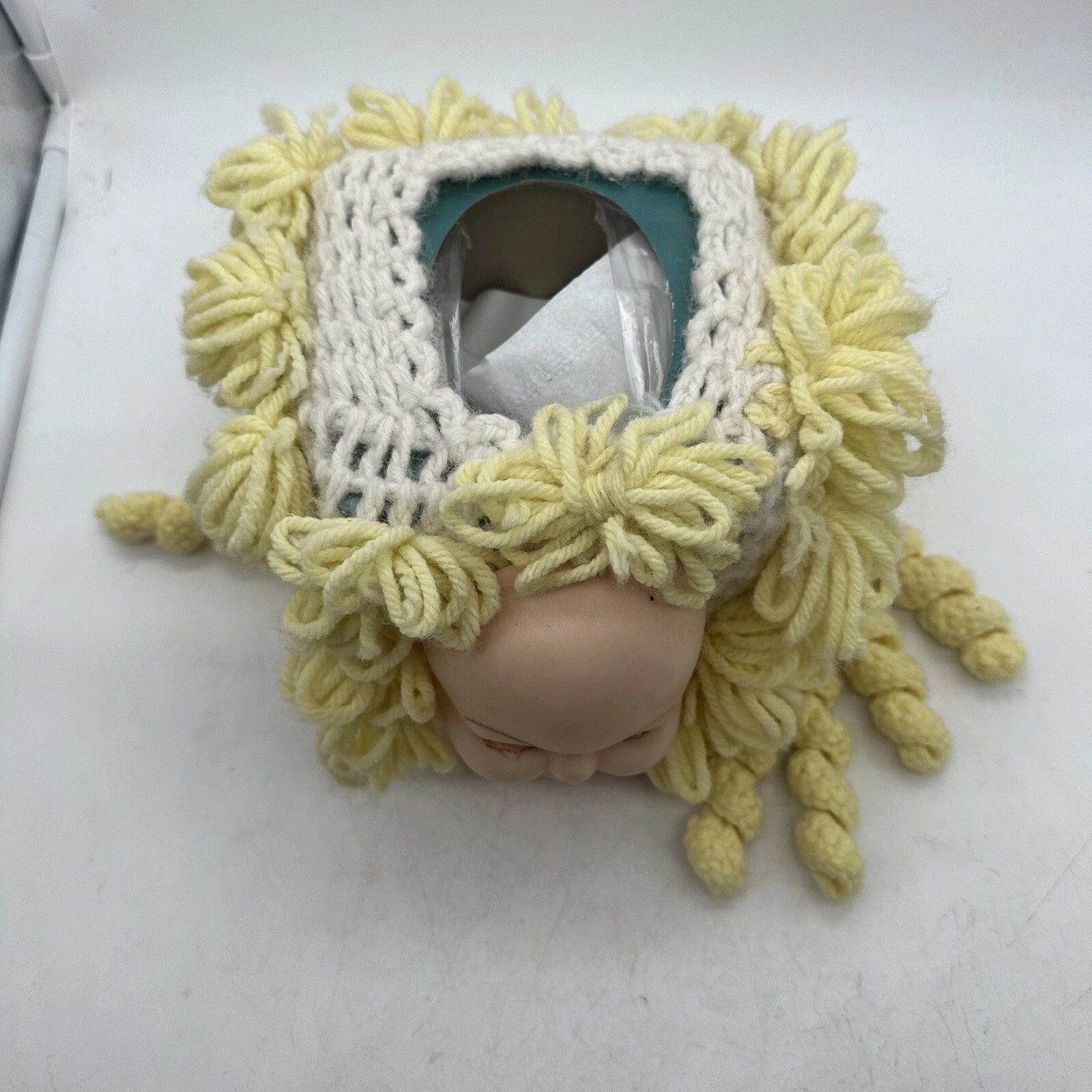 Vintage Doll Head Face Tissue Box Cover Dispenser Crocheted Kitschy Creepy | eBay