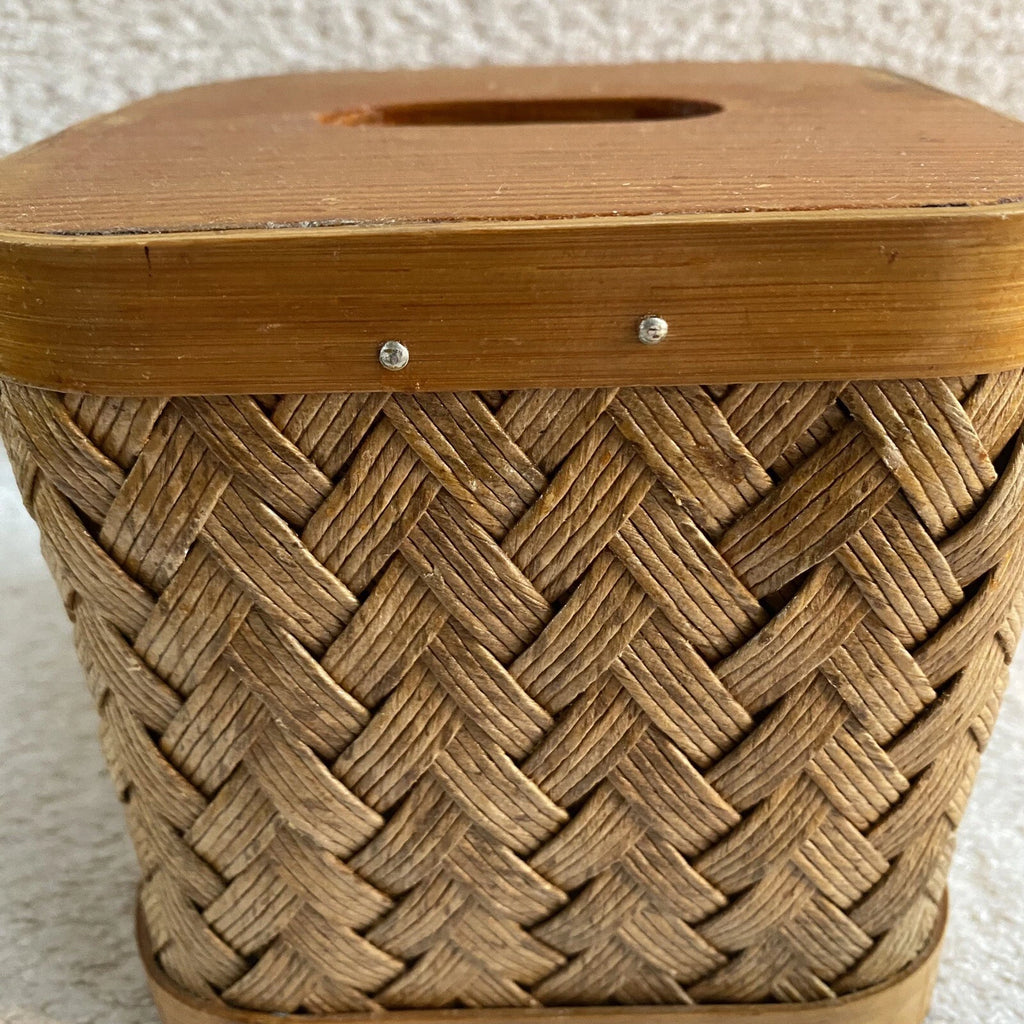 Vintage Woven Rattan Wood Tissue Box Cover Square - Boho / Bohemian / Coastal | eBay