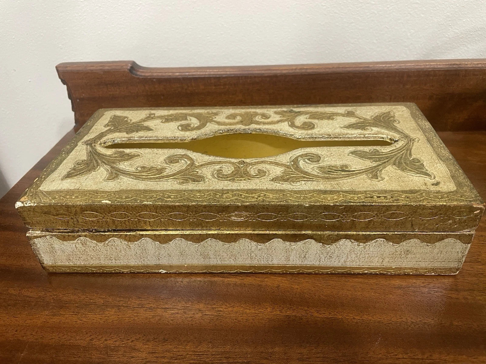 Vintage Gold & White Wood Tissue Box Holder Florentine Style Made In Italy. READ | eBay