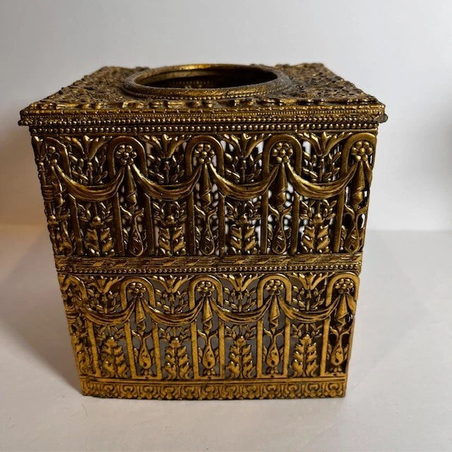VTG Hollywood Regency Ornate Flower Tissue Box Holder Floral Gold Metal MCM | eBay