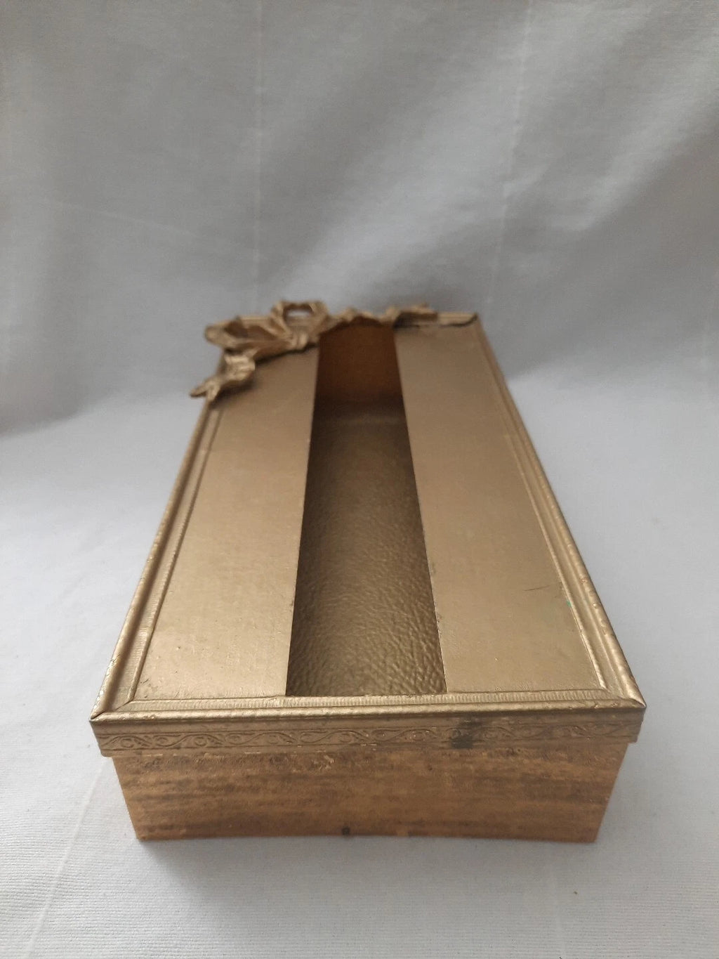 Vintage Antiqued Gold Tone Metal Rectangular Tissue Box Cover 2 Pc w/ Ribbon Bow | eBay
