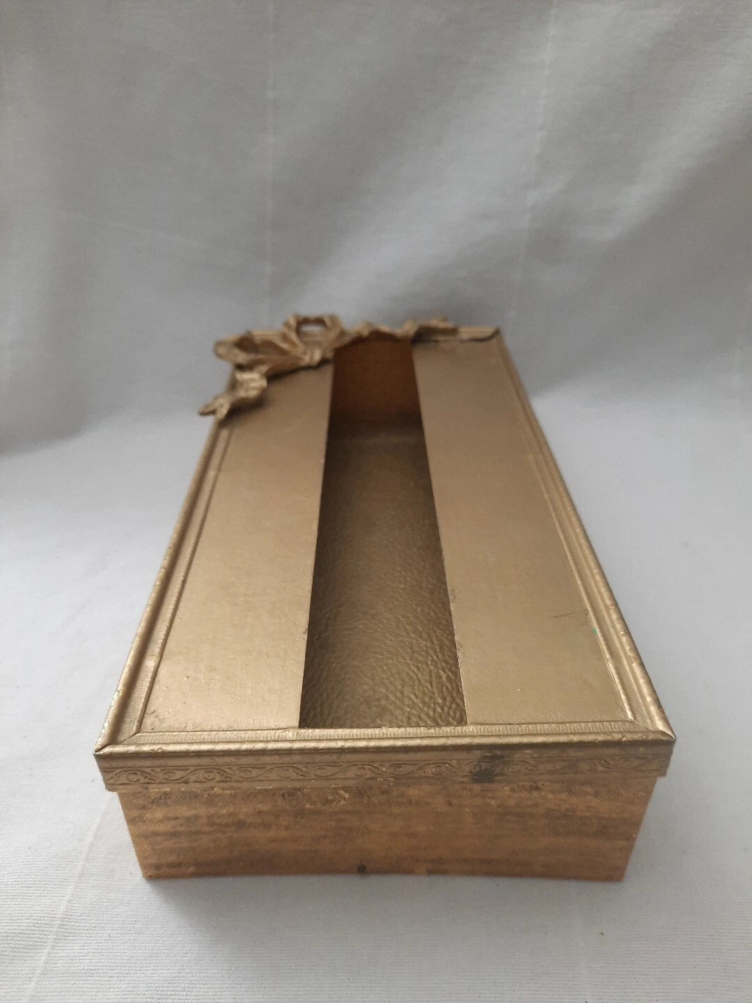 Vintage Antiqued Gold Tone Metal Rectangular Tissue Box Cover 2 Pc w/ Ribbon Bow | eBay