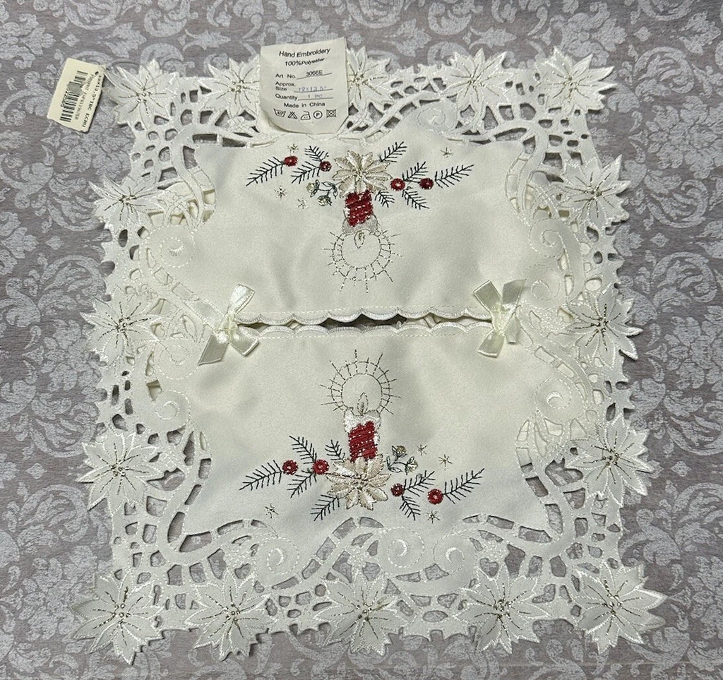 Vtg Hand Embroidery Tissue Box Cover Ornate Filigree Lace Christmas Candle New | eBay
