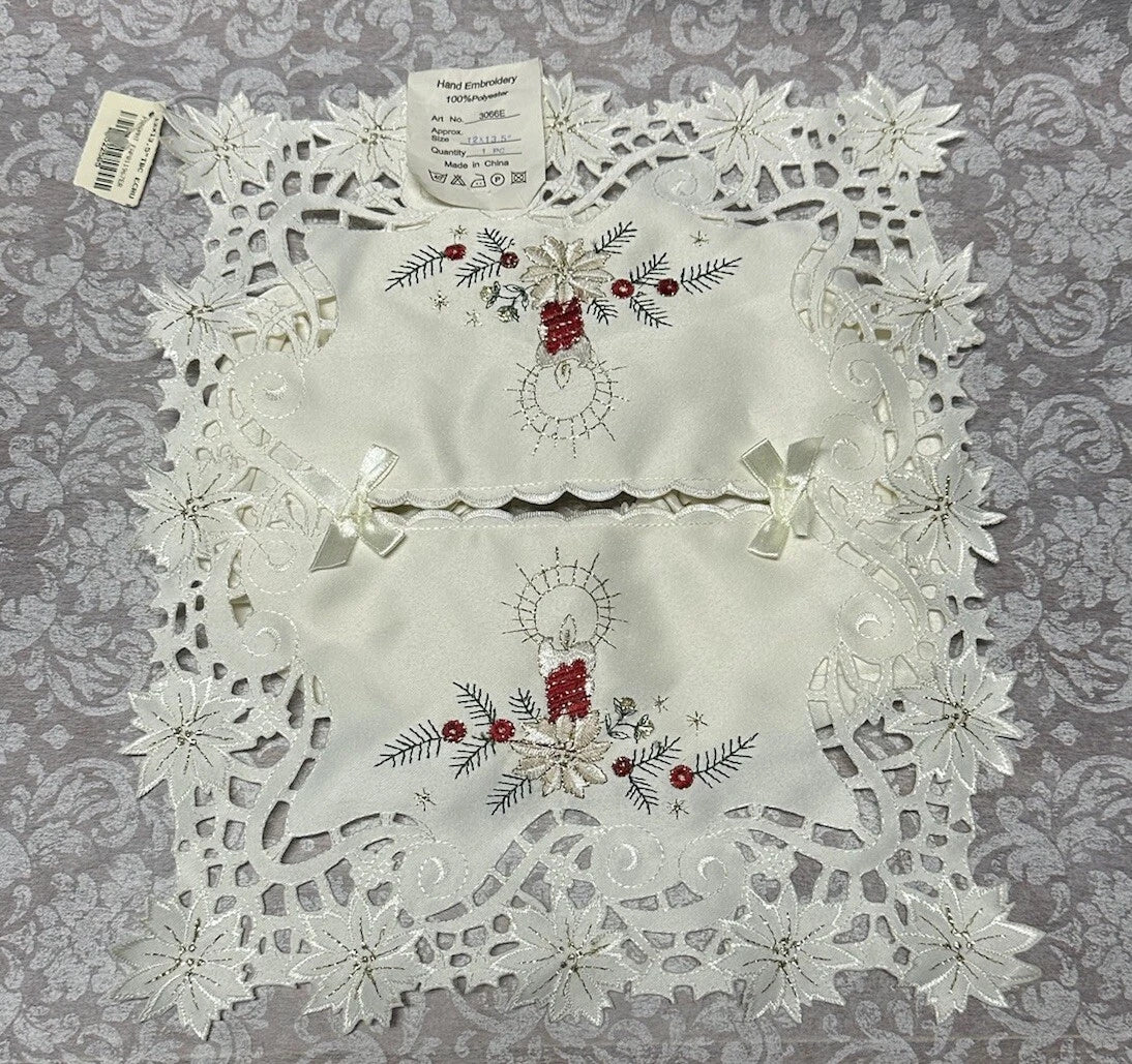 Vtg Hand Embroidery Tissue Box Cover Ornate Filigree Lace Christmas Candle New | eBay