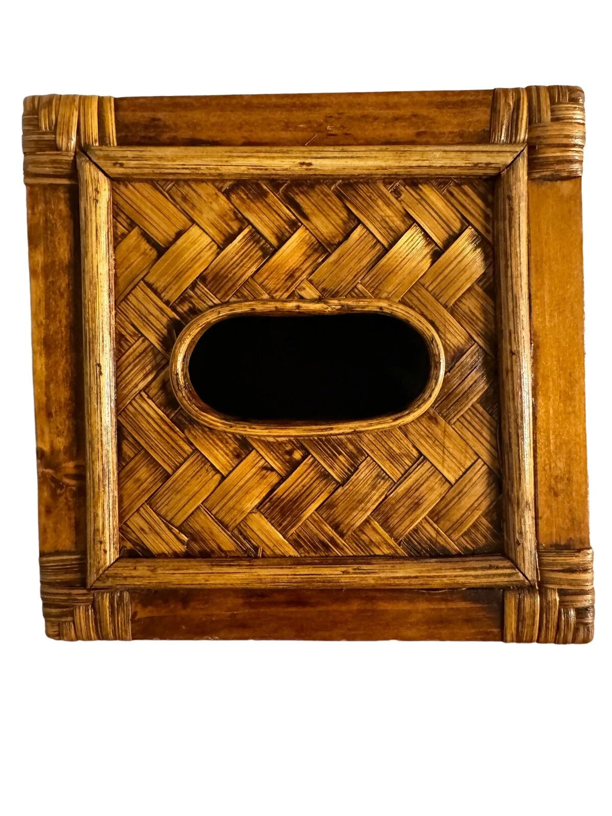 Wood Rattan Weave Tissue Box Cover Boho Coastal Beach￼ | eBay