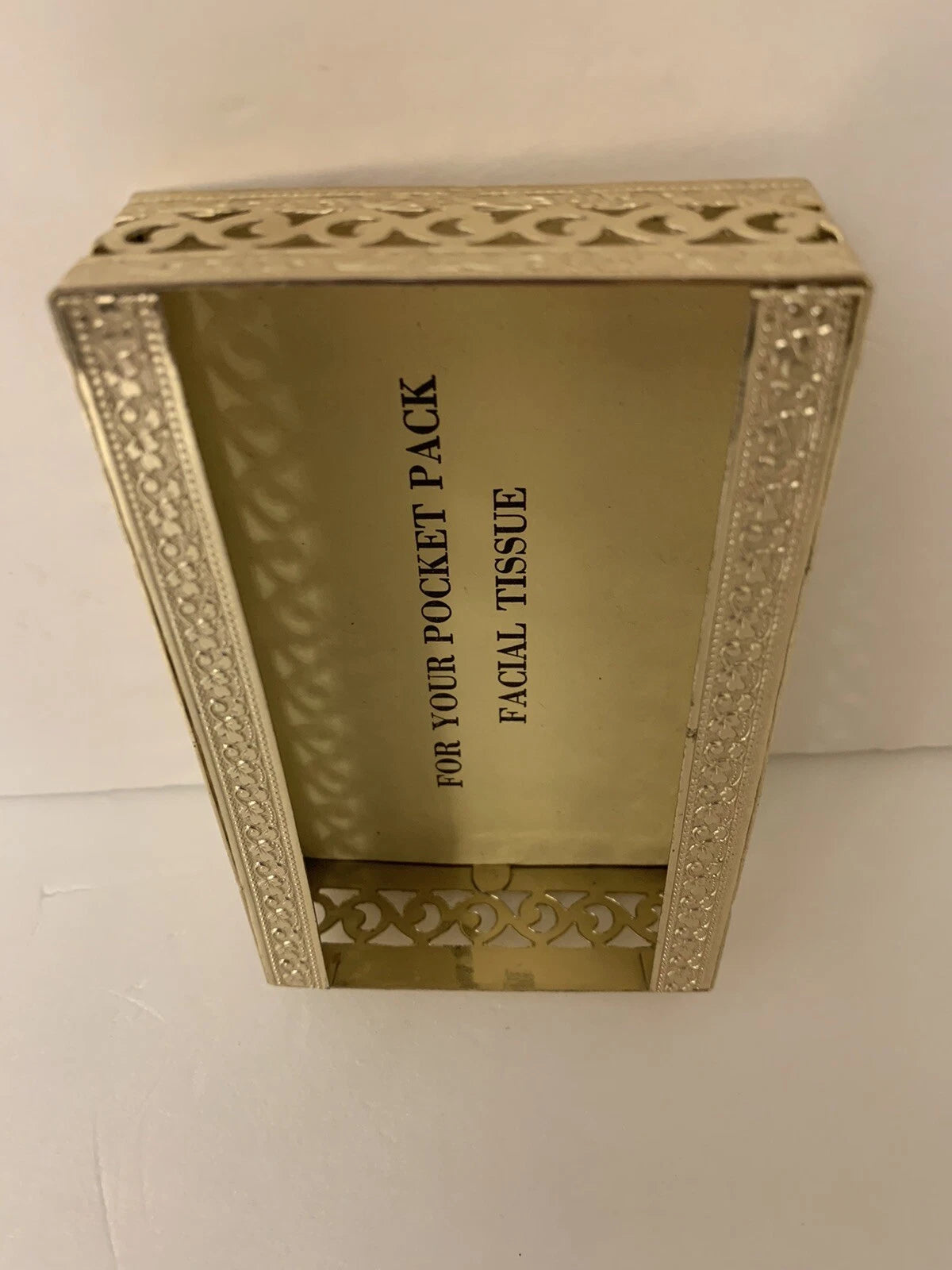VTG Tissue Holder Box Small Gold Filigree Metal POCKET Vanity Hollywood Regency | eBay