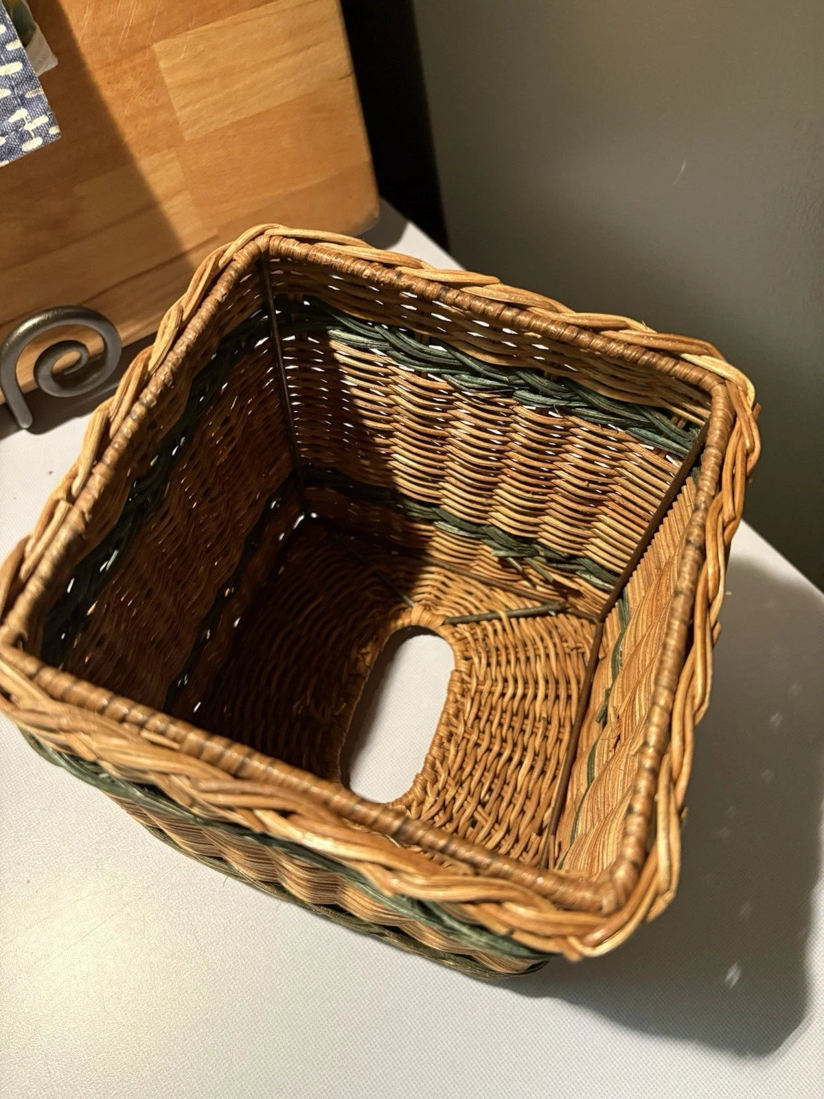 Woven Wicker Rattan Tissue Box Cover Holder 6” Cube Striped Natural Metal Frame | eBay