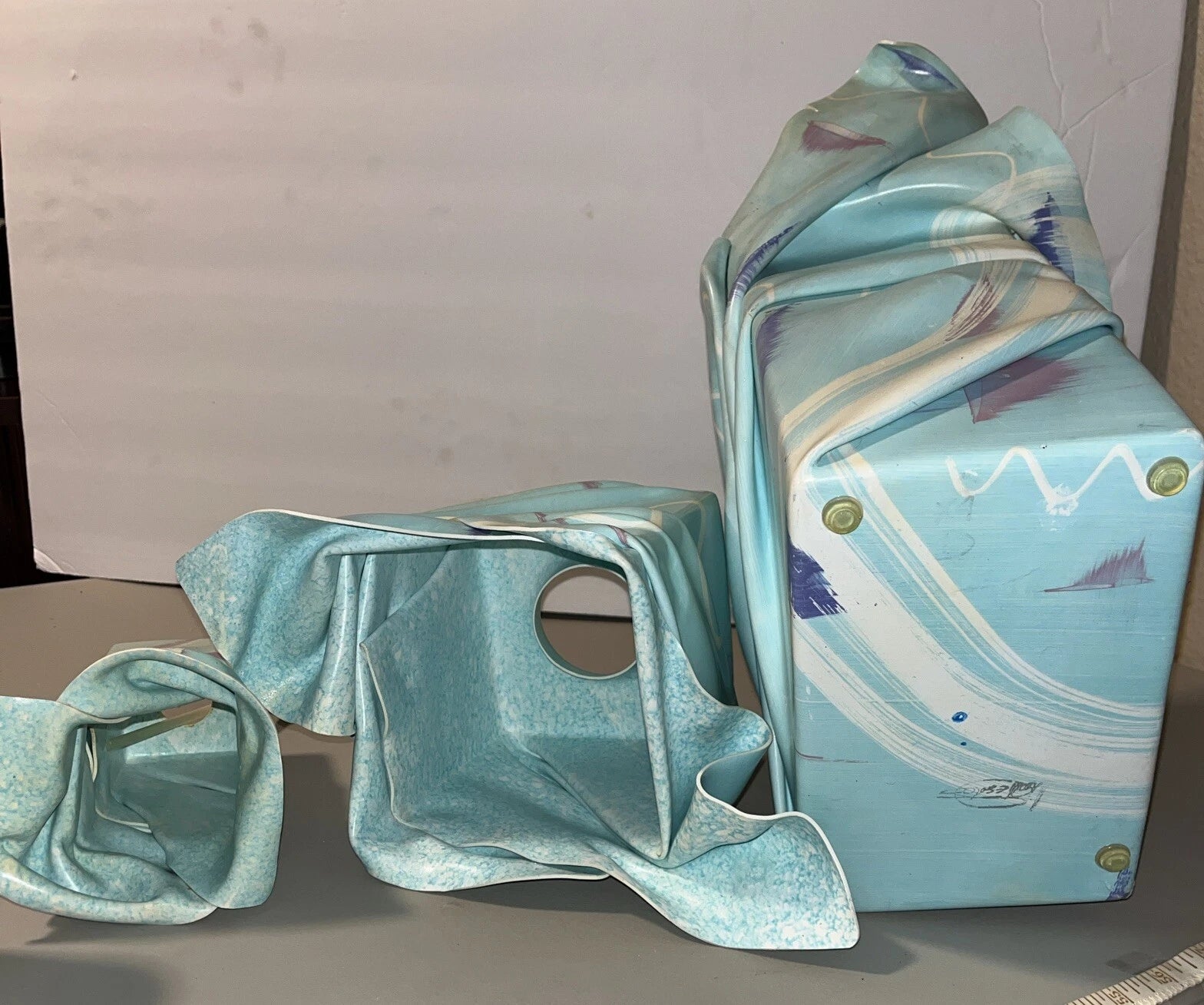 Vintage Blue Green Swirl Tissue Box Holder Soap Dispenser Trash Bin Bath Set Art | eBay