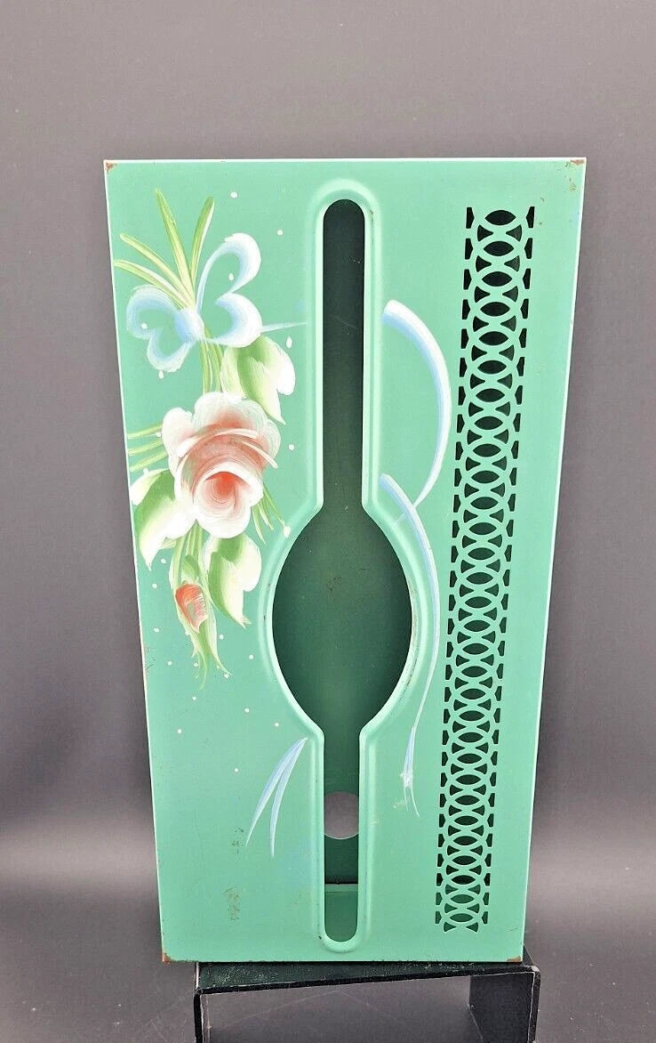Vintage Tole Painted Metal Tissue Box Holder Retro Cottage Chic Roses on Green | eBay