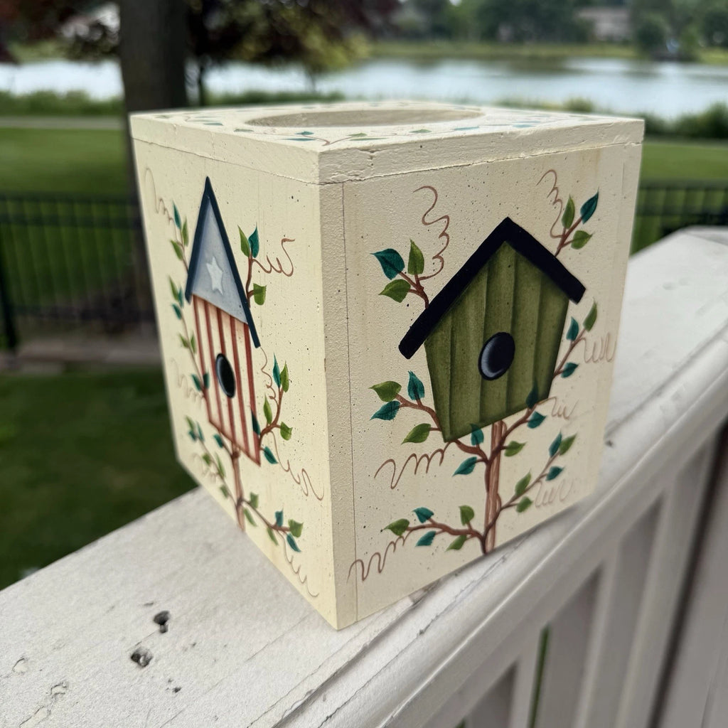 VTG Wood Birdhouse Leaves Cottage Tissue Box Cover Country Shabby Hand Painted | eBay