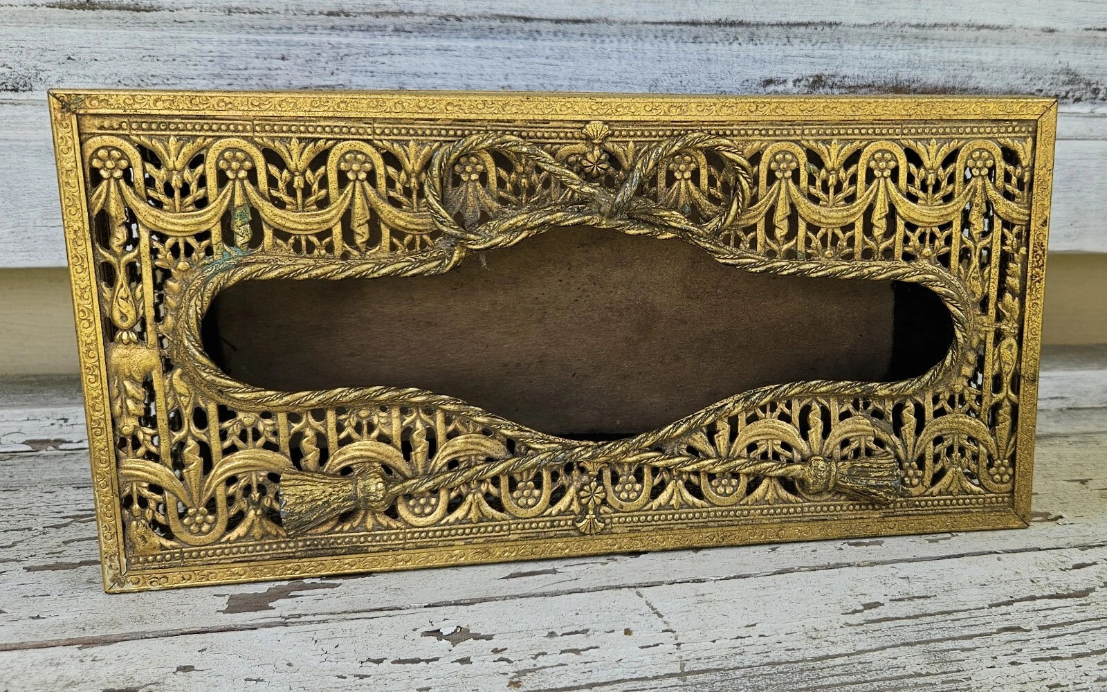 Antique Vintage Metal Bow Filigree Tissue Box Cover Holder Gold Tone Removable | eBay