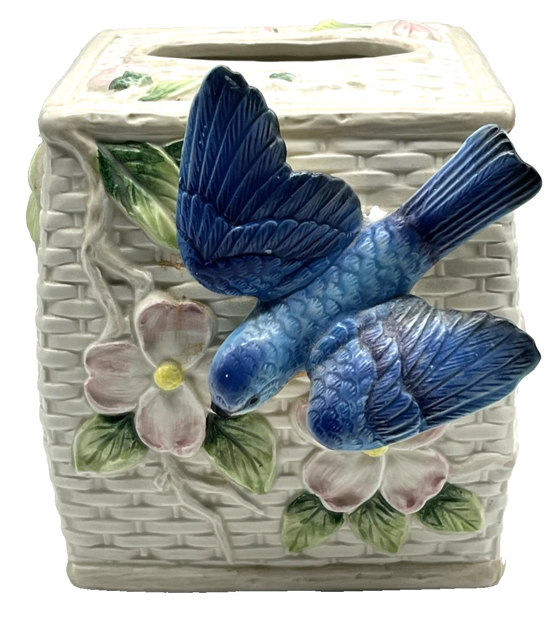 Vtg 1990 Fitz & Floyd Ceramic 3D Blue Bird Pink Dogwood Tissue Box Cover HTF | eBay
