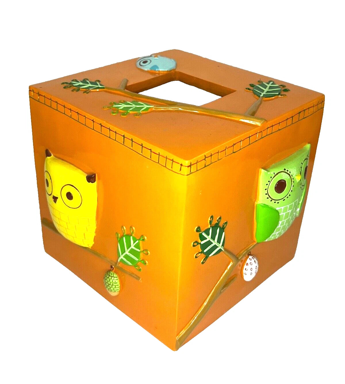 Give a Hoot Owl Tissue Box Holder Creative Bath Orange Resin 5.75" Square AS IS | eBay