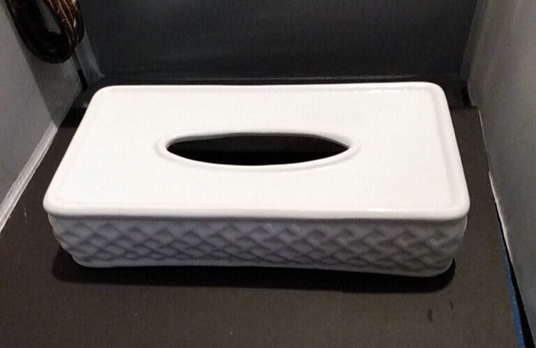 Vintage Ceramic Tissue Box Cover Waffled Lattice Sides Off White | eBay