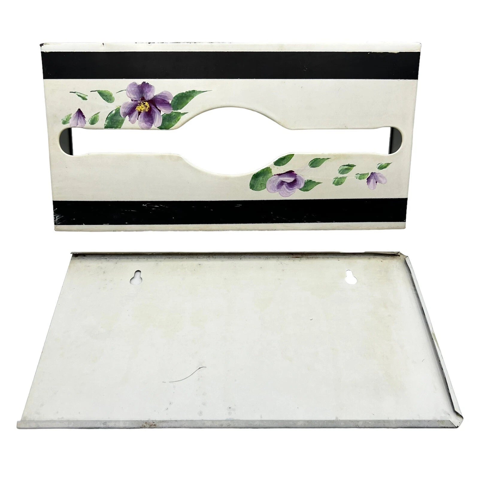 Vintage Metal Long Tissue Box Beige Floral Hand Painted Wall Mount Counter MCM | eBay