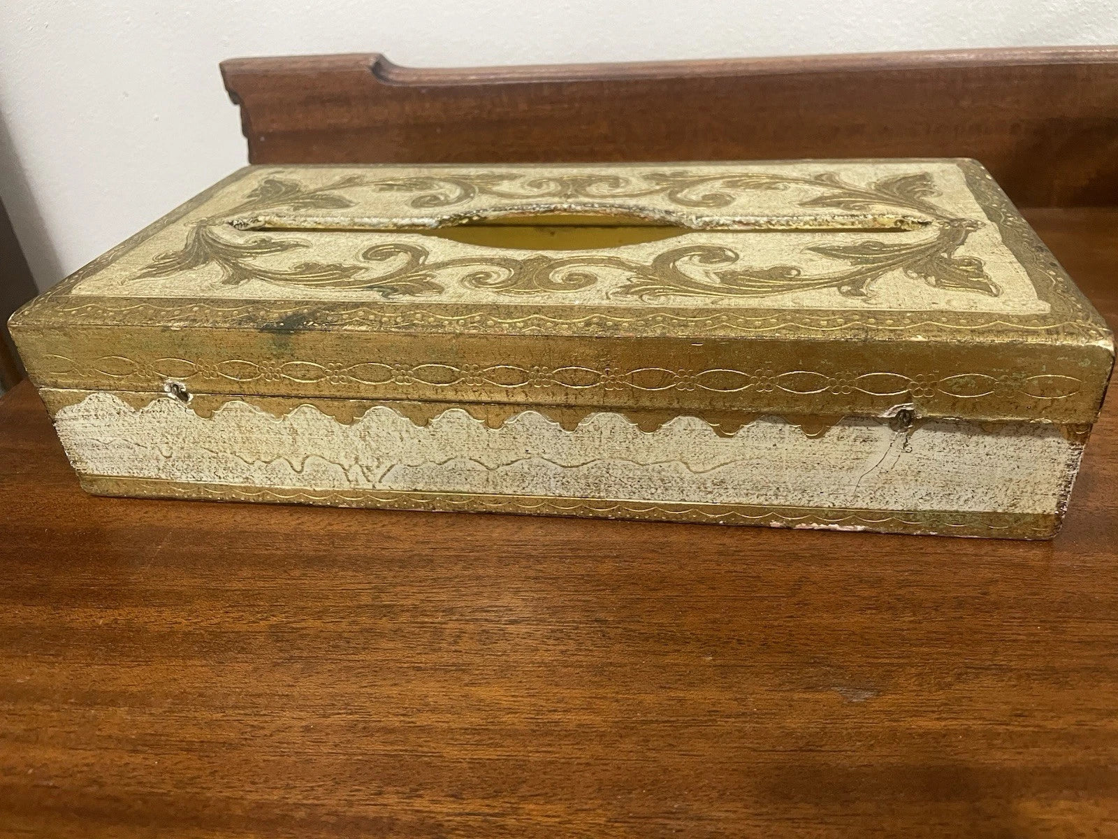 Vintage Gold & White Wood Tissue Box Holder Florentine Style Made In Italy. READ | eBay