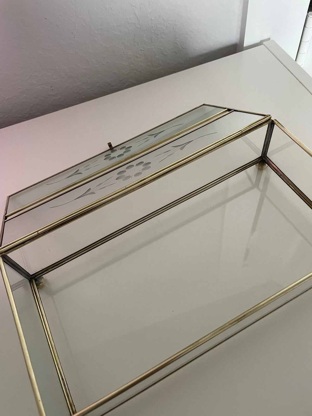Vintage Etched Glass Brass Hinged Footed Tissue Box. Mid Century Boho | eBay