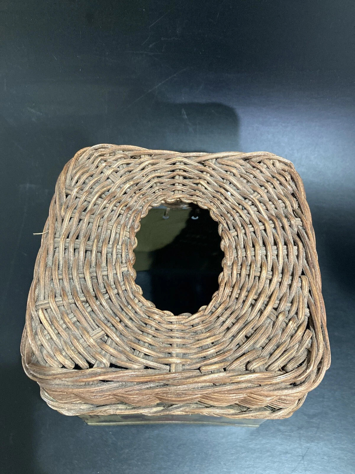 Wicker & Tin Tissue Box Cover Floral Design Green | eBay