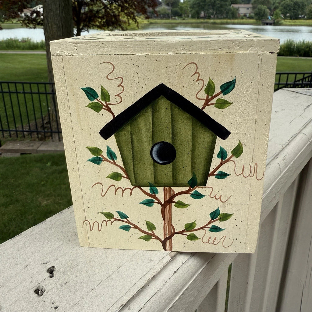 VTG Wood Birdhouse Leaves Cottage Tissue Box Cover Country Shabby Hand Painted | eBay