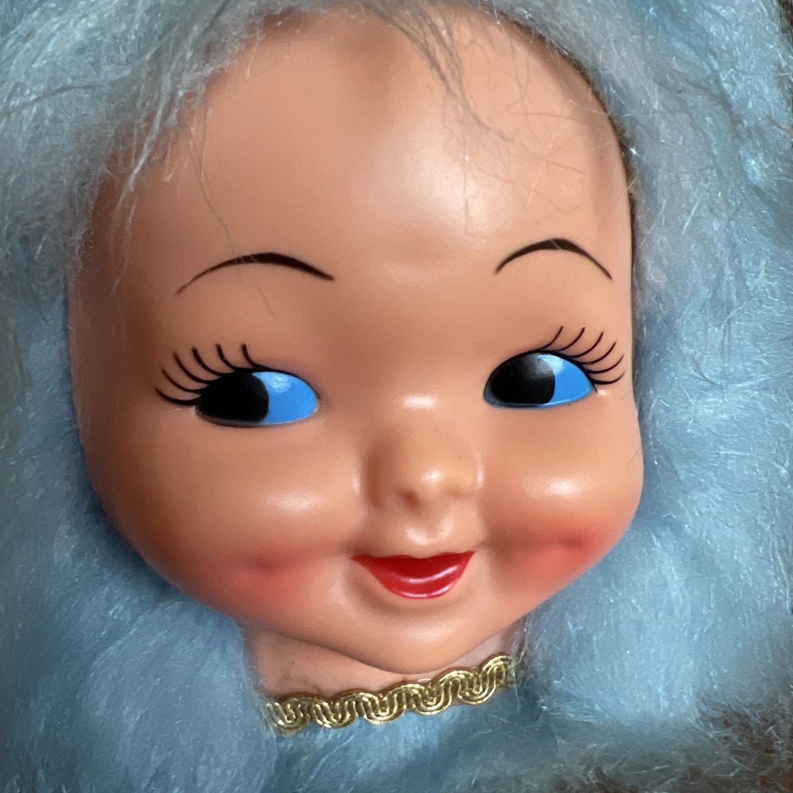 Vintage 1970s Dimple Doll Tissue Box Cover Sky Blue White Hair Grandma Boho | eBay