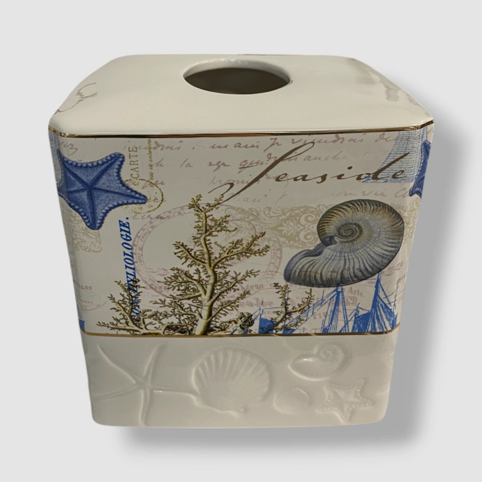 Avanti Beige Starfish & Seashells Ceramic Tissue Box Cover. | eBay