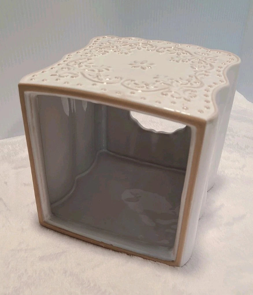 White CREATIVE BATH Floral Lace Ceramic Tissue Box Cover- 6.25" Square | eBay
