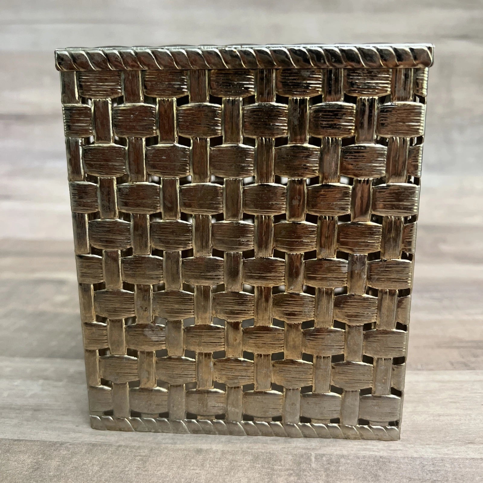 VTG Hollywood Regency Brass Tissue Box Cover Strawberry Blossom Weave 5.5"x4.5" | eBay