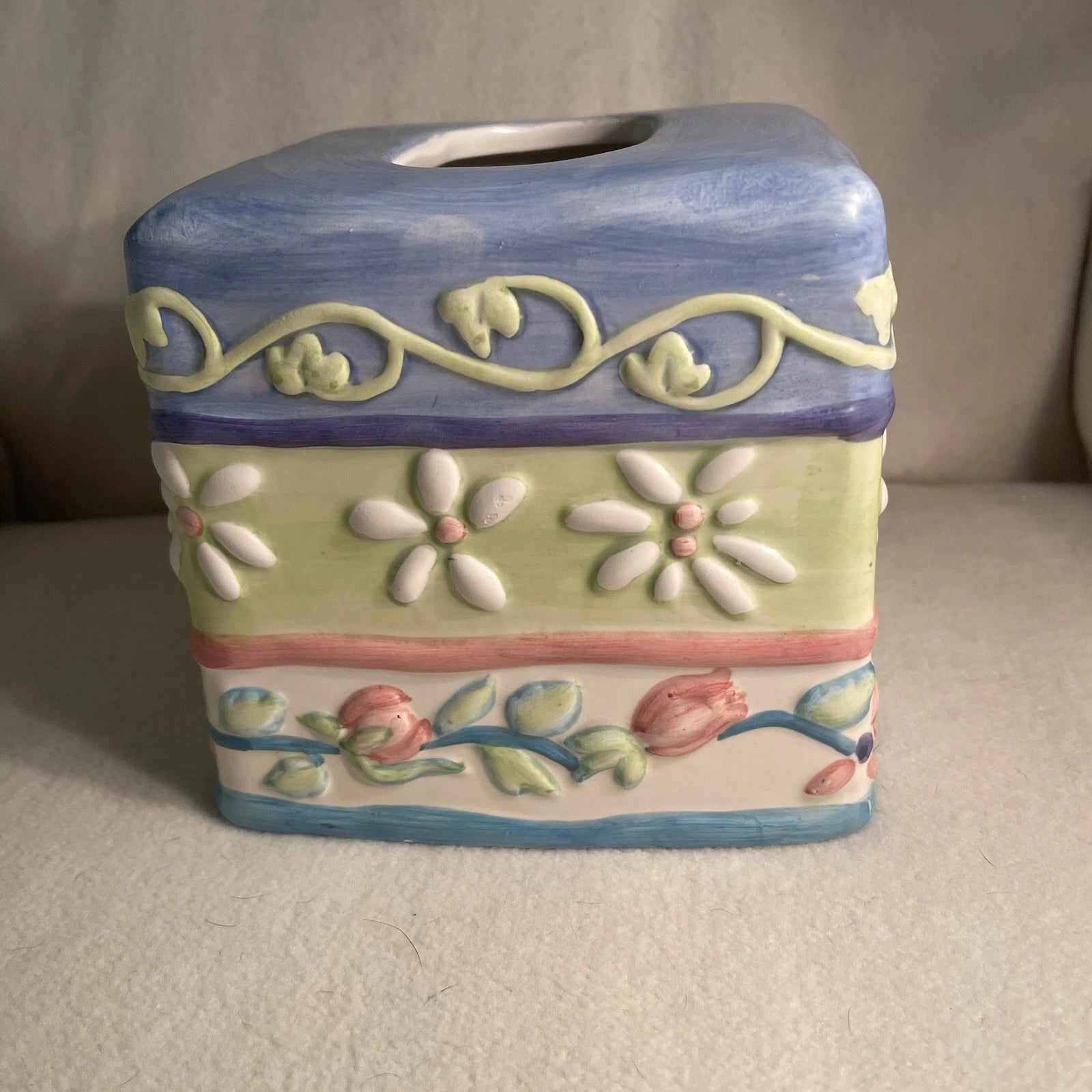 Vtg Certified International Ceramic Tissue Box Cover Pastel Floral Pattern 5.75” | eBay