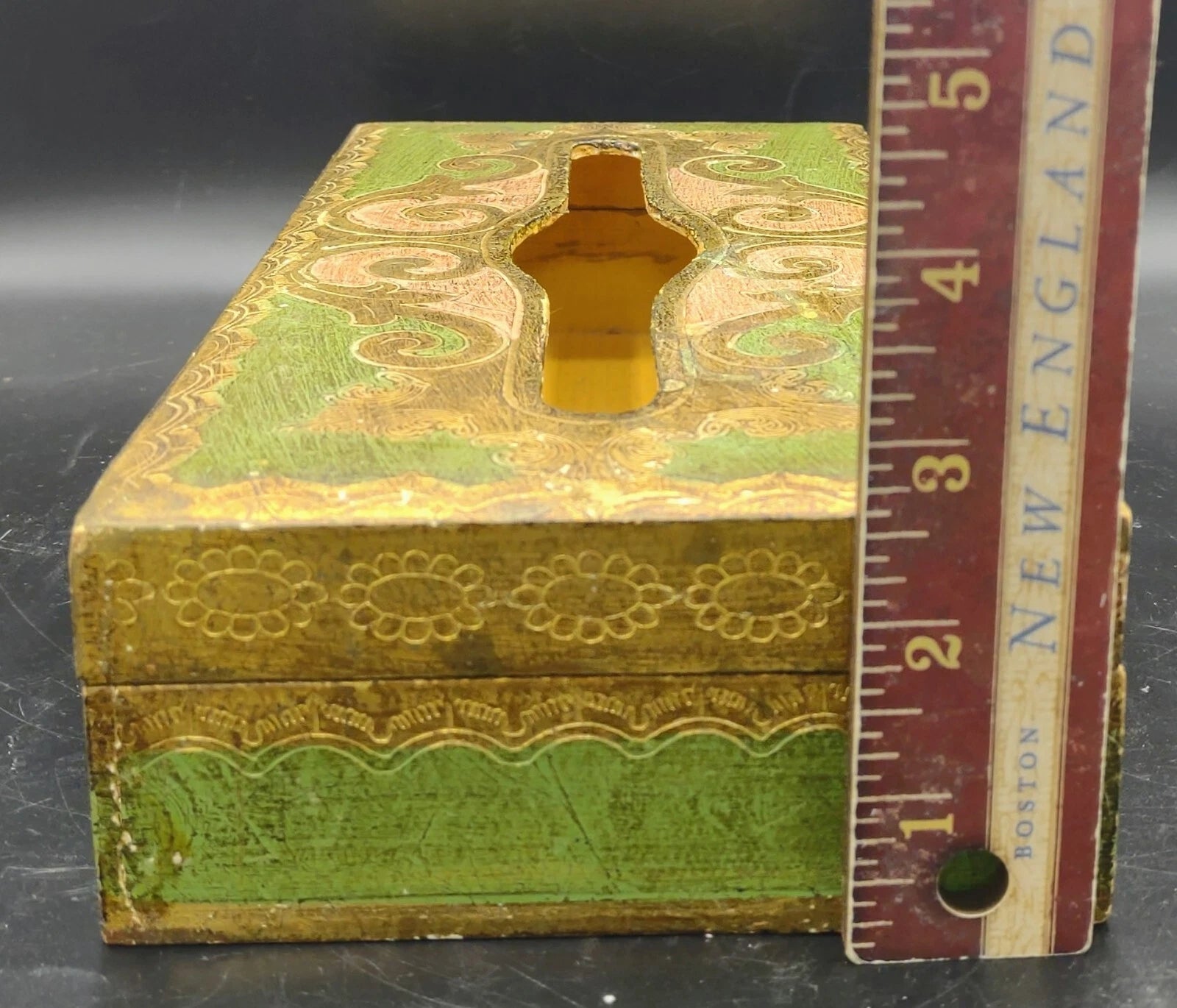 Vtg Florentine Italy Wood Tissue Box Cover Green Gold Gilt Hinged Hand Painted | eBay