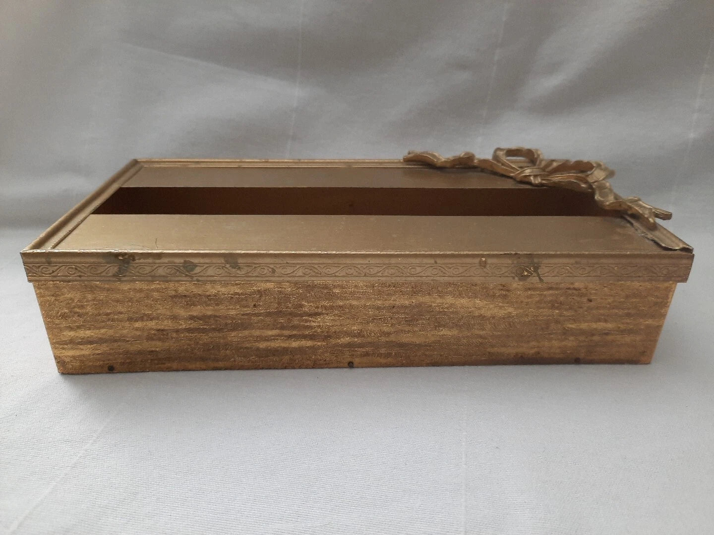 Vintage Antiqued Gold Tone Metal Rectangular Tissue Box Cover 2 Pc w/ Ribbon Bow | eBay