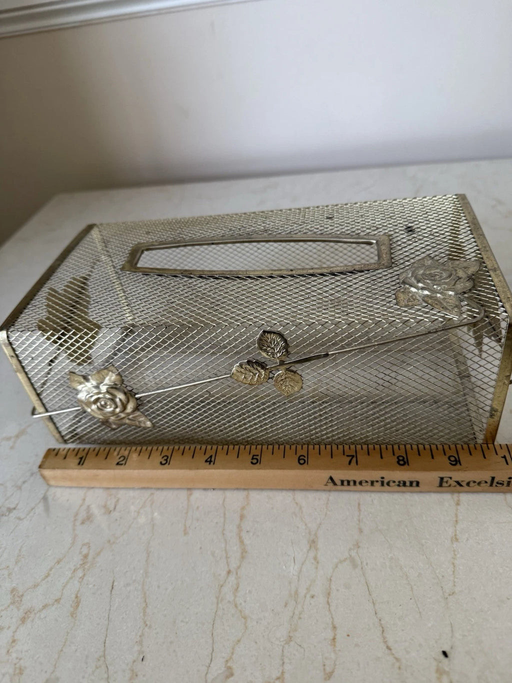 Vtg Gold Metal Mesh Tissue Box Cover Holder Floral Roses MCM Hollywood Regency | eBay