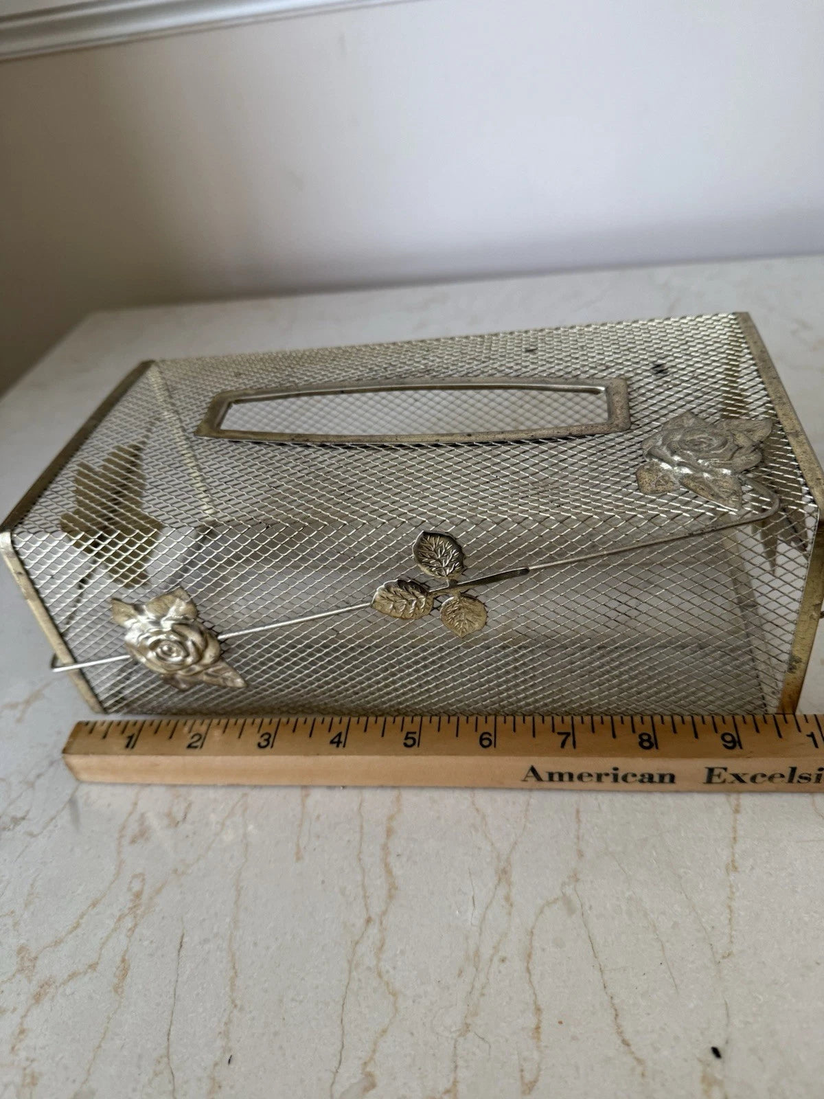 Vtg Gold Metal Mesh Tissue Box Cover Holder Floral Roses MCM Hollywood Regency | eBay