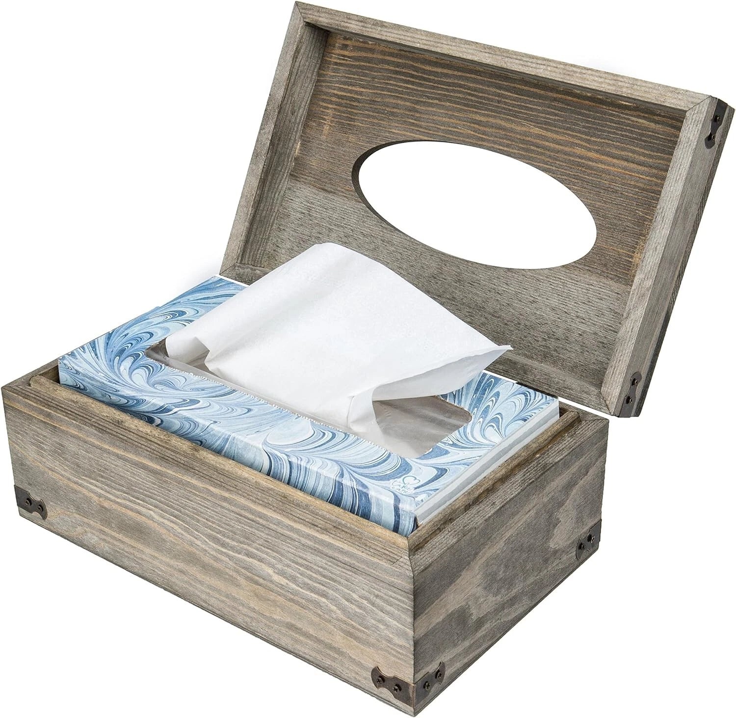 Bathroom Gray Wood Tissue Box Holder with Hinged Lid, Facial Tissue Box Holder | eBay