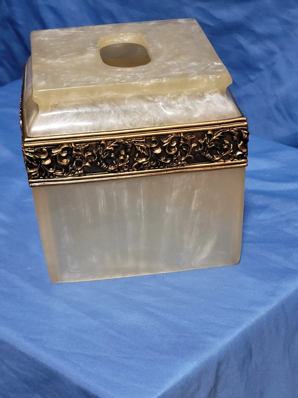 Wamsutta Adagio Faux Marble & Brass Tissue Box Cover EUC | eBay
