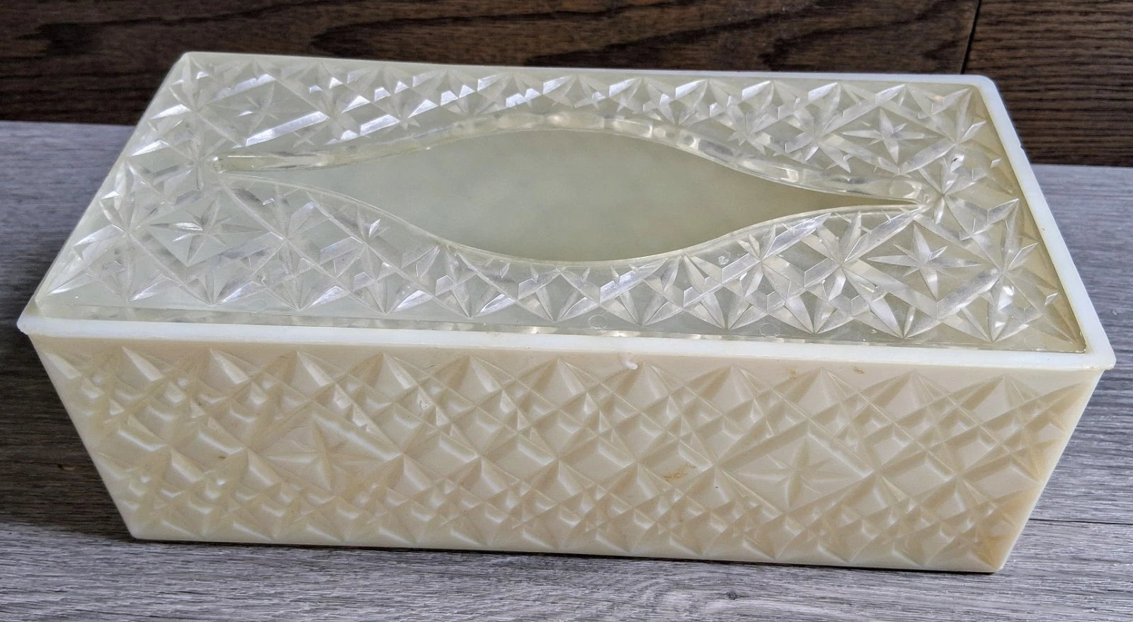 1963 Vtg Tissue Kleenex Box Starburst Acrylic MCM Atomic Clear/Faux Milk Glass | eBay