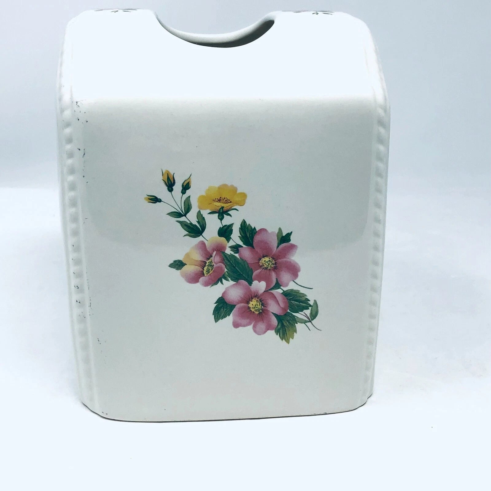 Vintage Ceramic Tissue Box Cover Athena Pink Floral Shabby Chic USA | eBay