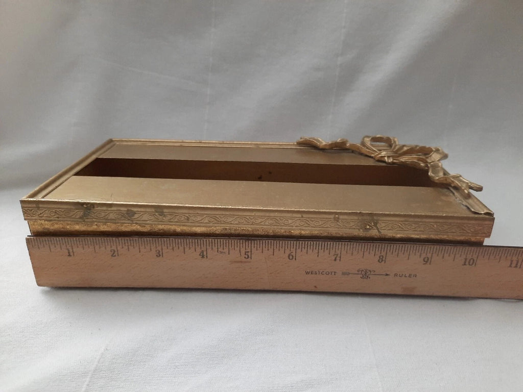 Vintage Antiqued Gold Tone Metal Rectangular Tissue Box Cover 2 Pc w/ Ribbon Bow | eBay
