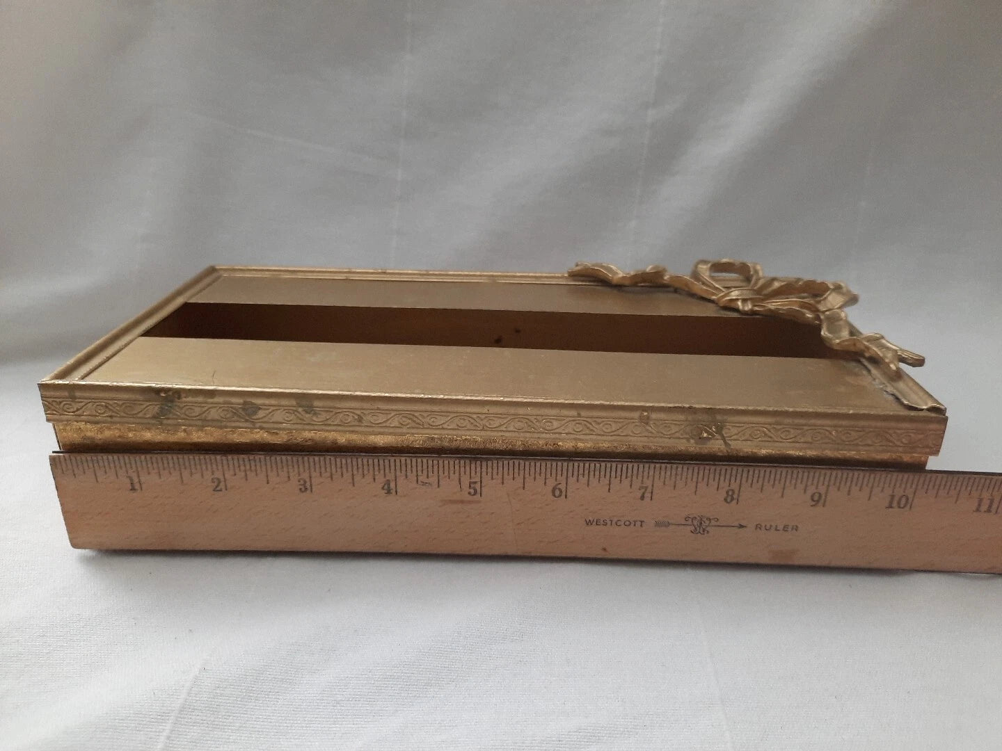 Vintage Antiqued Gold Tone Metal Rectangular Tissue Box Cover 2 Pc w/ Ribbon Bow | eBay