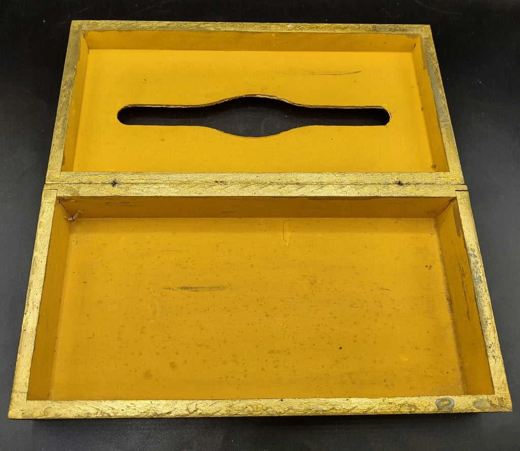 Vtg Florentine Italy Wood Tissue Box Cover Green Gold Gilt Hinged Hand Painted | eBay