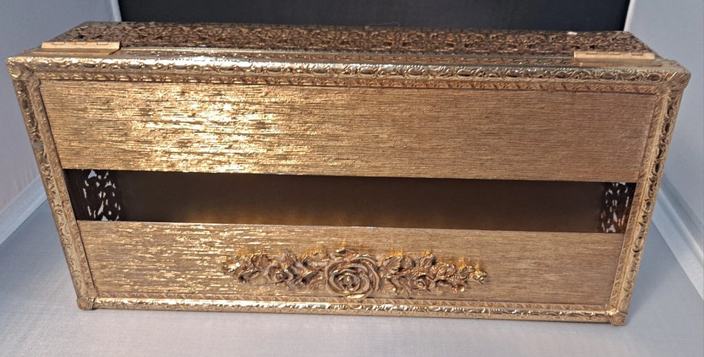 Vtg Gold Filigree Tissue Box Holder Gilted Hinged Hollywood Regency Flowers | eBay